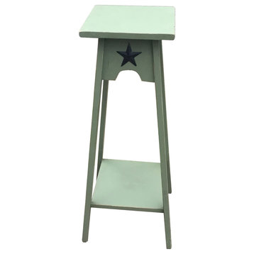 Primitive Pine Square Side Table/Plant Stand With Rustic Star, Green