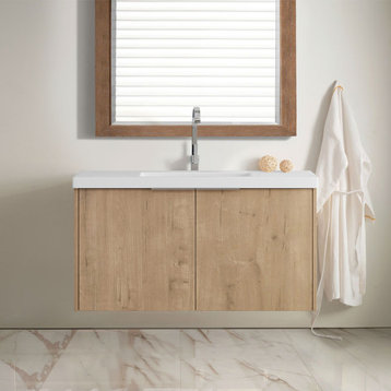Floating Bathroom Cabinet With Sink and Soft Close Doors, Imitative Oak, 36"