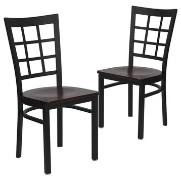 Hercules Series Black Window Back Metal Chairs, Mahogany, Set of 2