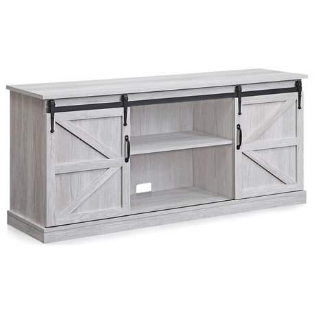 BELLEZE Modern Farmhouse Style 58" TV Stand With Sliding Storage, Sargent Oak