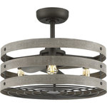 Progress Lighting - Gulliver 23" 3-Blade Fandelier, Graphite - Freshen and revitalize your farmhouse or seaside home with the Gulliver ceiling fan. Three Gray Wood bands wrap together to create a statement-making, open-cage design that encloses the blades responsible for creating a reviving, fresh breeze.