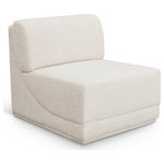 Meridian Furniture - Ollie Black Boucle Fabric Chair, Cream, Armless Chair - Meet the epitome of style and functionality with this Ollie boucle fabric living room chair, part of the Ollie modular collection. A contemporary marvel, this chair features chic and inviting rich cream boucle fabric upholstery, giving it a sumptuous texture that oozes elegance and luxury. Curved corners add to the visual look of the chair while maximizing seating comfort while lounging, reading, or entertaining. Pair it with other items in the Ollie collection easily, thanks to an attachment latch underneath.