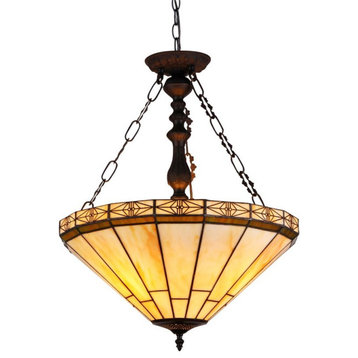 CHLOE Belle Tiffany 2 Light Mission Inverted Ceiling Pendant Fixture 18" Shade