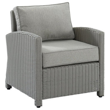 Crosley Furniture Bradenton Wicker / Rattan Patio Arm Chair in Gray