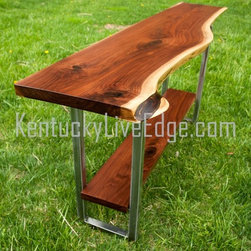 Custom Live Edge Console Table With Shelf On Steel Frame - Buffets And Sideboards
