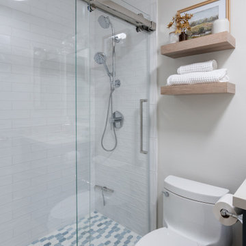 A sleek, glass-enclosed shower