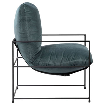 Allison Modern Black Iron and Dark Grey Cotton Blend Upholstered Arm Chair