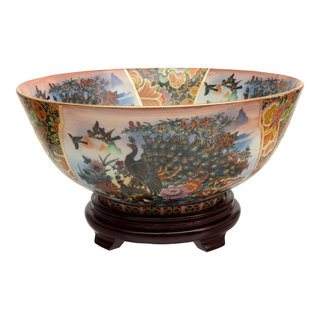 14" Satsuma Ladies and Peacock Porcelain Bowl - Asian - Decorative ...