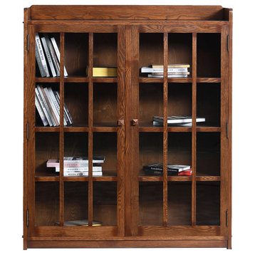 Mission Oak 2 Door Bookcase With Glass Doors Walnut
