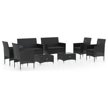 vidaXL Patio Lounge Set Outdoor Sectional Sofa Set 8 Piece Poly Rattan Black