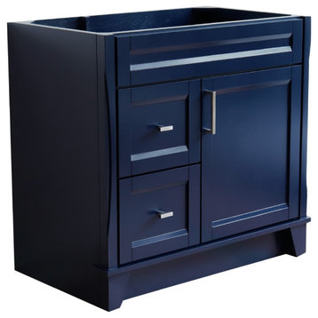 36" Single Sink Vanity, Blue Finish - Cabinet Only - Right Drawers