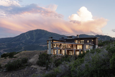 Inspiration for a large modern three-story mixed siding house exterior remodel in Salt Lake City