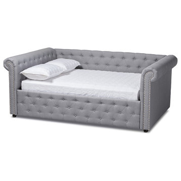 Janelle Contemporary Fabric Upholstered Daybed, Gray, Queen
