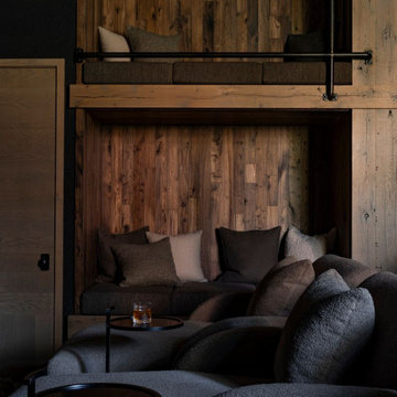 Antique Elm Paneling in Modern Lakehouse Media Room