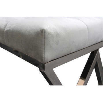 Best Master Stainless Steel and Velvet Upholstered Bench in Gray