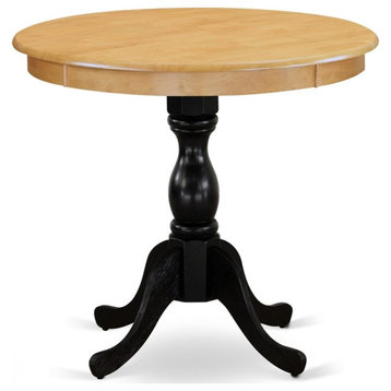 AMT-OBL-TP - Round Dining Room Table for Small Space - Oak Top & Black Pedestal