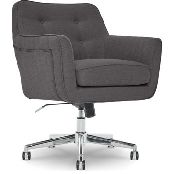 Swivel Office Chair, Memory Foam Seat & Button Tufted Back, Dark Gray Fabric
