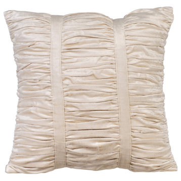 Textured Pintucks Velvet Ivory Pillows Cover, Soft Ivory Beauty, 18"x18"