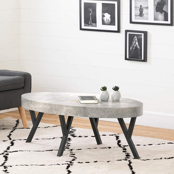 Modern Coffee Table, Metal Legs With Wide Oval Surface, Two Tone Finish