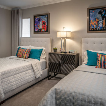Transitional Bedroom with Pops of Color
