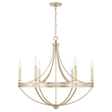 Isabella Six Light Chandelier, Winter Gold