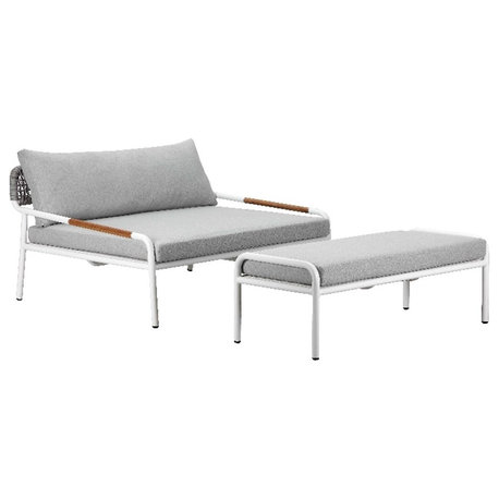 Pangea Home Dean 2-Piece Modern Aluminum Daybed and Ottoman in Gray