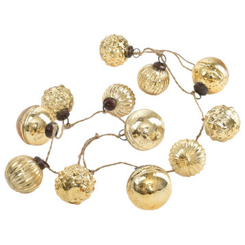 Serene Spaces Living Gold Mercury Glass Finish Ornament Garland, 43" Long