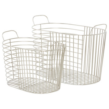 Contemporary Silver Metal Storage Basket 560301