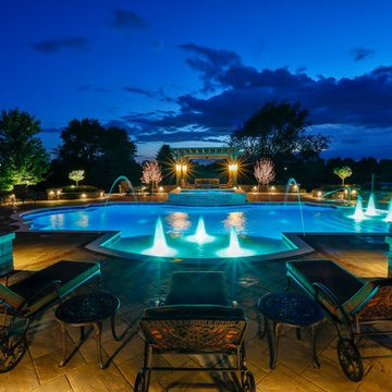 Elgin, IL Roman End Pool with Freeform Hot Tub
