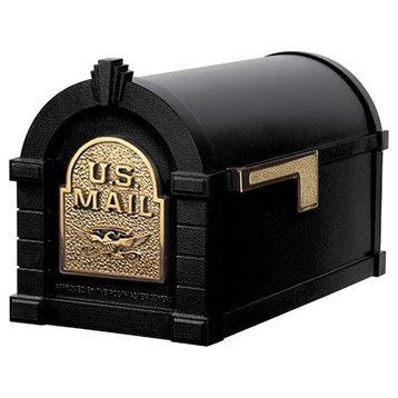 Gaines Mfg Keystone Curbside Black Mailbox, Polished Brass, Eagle