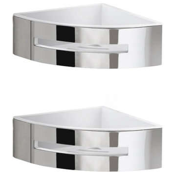 Set of Chrome Corner Shower Baskets With White Inserts