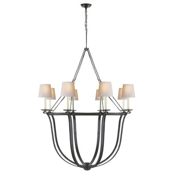 Lancaster Chandelier in Aged Iron with Natural Paper Shades