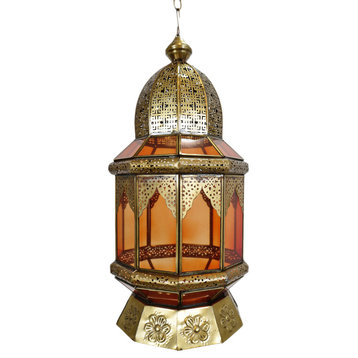 Moorish Brass & Orange Glass Lantern