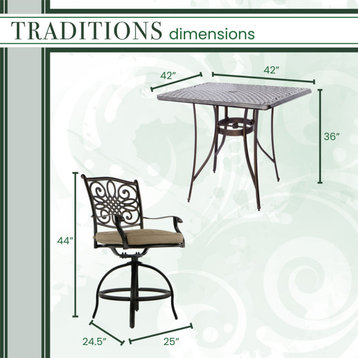 Traditions 5-Piece High-Dining Set, Tan With 42" Square Cast-top Table