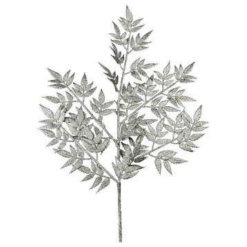 34" Silver Glittered Leaf Pick