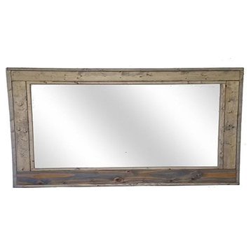 Double Vanity Herringbone Style Mirror, Weathered Oak, 60"x30"