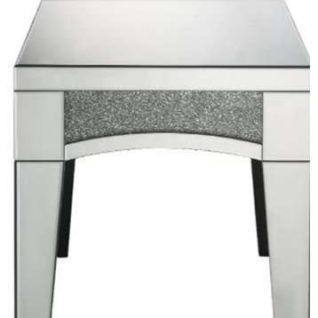 Modern End Table, Tapered Legs With Square Tempered Glass Top, Silver