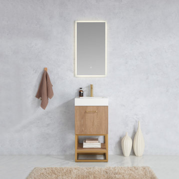 Alistair Vanity, North American Oak With Countertop, 18", With Mirror