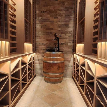 Rustic white oak custom wine cellar, Orillia, Ontario