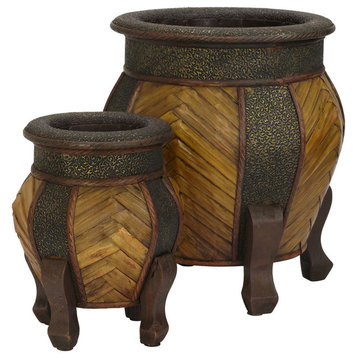 Decorative Rounded Wood Planters, Set of 2