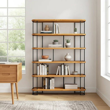 Ellis Mid Century Bookshelf | Solid Pine Wood & Metal Frame Design