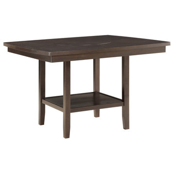 Wooden Counter Height Table With 1 Bottom Shelf And Lazy Susan, Brown