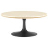 Lippa 36" Round Artificial Travertine Coffee Table, Black Travertine