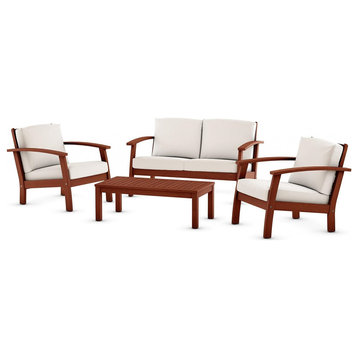4 Pieces Patio Set, Eucalyptus Wood Frame With Cushioned Seat and Back, White