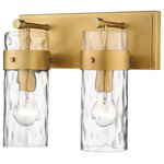 Z-Lite - Z-Lite 3035-2V-RB Fontaine 2 Light Vanity in Rubbed Brass - A clean, classic feel that blends with any decor, this two-light vanity fixture flaunts a polished nickel finish and steel construction. The glass cylinder shade is enhanced with a ripple texture and ensures the perfect ambiance in hallways or bathrooms.