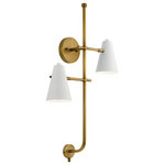 Kichler - Sylvia 2-Light 31" Wall Sconce in White - The Sylviaâ„¢ 2 light wall sconce makes a big impression in a soft voice. Each shade is White, (inside and out), has an on/off switch, and can swivel to direct light where you want. Straight arms extend away from pole in a Natural Brass finish, giving the entire fixture a luxurious feel.  This light requires 2 , 75.0 W Watt Bulbs (Not Included) UL Certified.