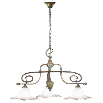 Country Line 1834 Chandelier, Verdigris And Rust, Satin Amber