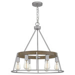 Quoizel - Quoizel Brockton 6 Light Chandelier, Brushed Silver - With open framework and weathered styling, the Brockton comes farmhouse-approved. The Brushed Silver finish of the thin metal body pairs perfectly with the whitewash finish of the faux wood accents. Vintage filament bulbs provide soft, ambient light in this rustic charmer.
