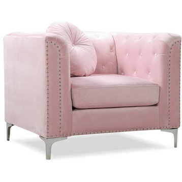 Glory Furniture Pompano Velvet Chair in Pink