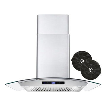 30" Ductless Wall Mount Range Hood, Stainless Steel With Soft Touch Control